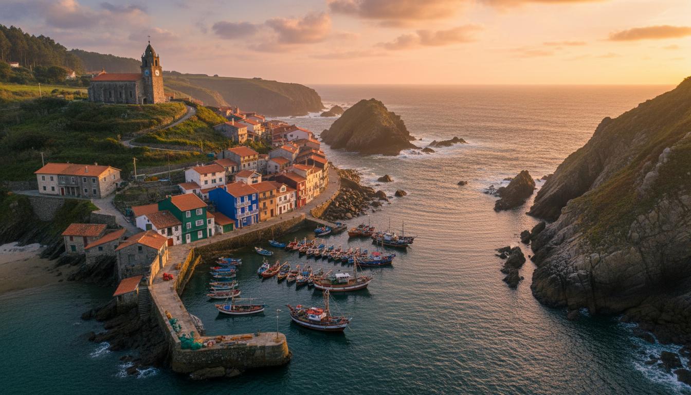 Galician fishing village at sunset